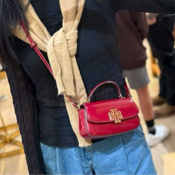 NWT tory burch britten smooth mini top handle red crossbody - Picture 11 of 11